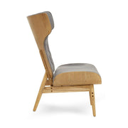 Prémium minőségű, kortárs stílusú, hajlított szilfából készült szürke színű bársonnyal kárpitozott szárnyas relaxációs szék