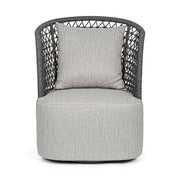 Kortárs stílusú, antracitszürke színű, forgatható, formatervezett kerti dizájn fotel.