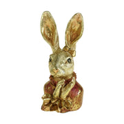 Antikolt felületű, arany masnival díszített, galléros nyuszi lány mellszobor.