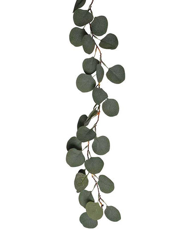 Élethű, 180 cm hosszú, mesterséges eukaliptusz girland műnövény, beépített, időzíthető meleg fehér fényű, harmatcsepp formájú LED világítással 