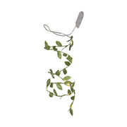 Mesterséges, 95 cm hosszú apró, zöld levelű girland műnövény, meleg fehér fényű, harmatcsepp formájú LED világítással