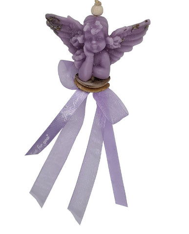 Vintage stílusú, levendula illatú kézműves illatfüzér angyal formájú krémviasz figurával 