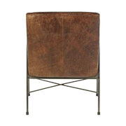 Natúr színű vasból készült, barna színű marhabőrrel kárpitozott, kortárs-loft stílusú, formatervezett prémium karosszék.