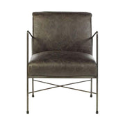 Natúr színű vasból készült, ébenfa színű marhabőrrel kárpitozott, kortárs-loft stílusú, formatervezett prémium karosszék.