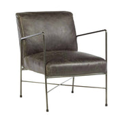 Natúr színű vasból készült, ébenfa színű marhabőrrel kárpitozott, kortárs-loft stílusú, formatervezett prémium karosszék.