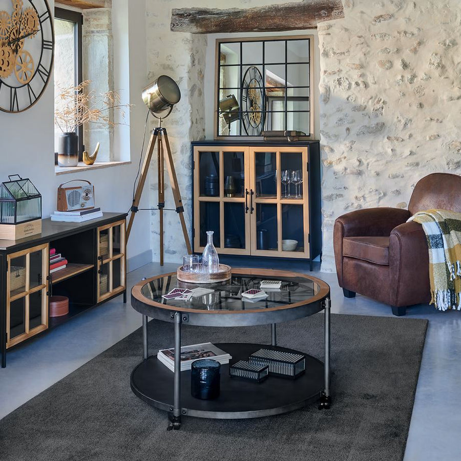 FACTORY sötétbarna dohányzóasztal órával Ø 90 cm