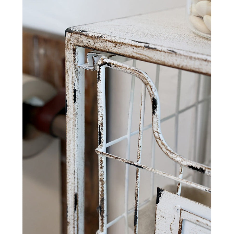 Ipari stílusú, 71 cm hosszú és 50 cm magas, 4 fiókos és 3 tárolókosárral rendelkező fali polc.