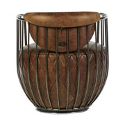 Vasból készült, 360 fokban körbe forgatható, vintage barna színű marhabőrrel kárpitozott, kortárs-loft stílusú, formatervezett prémium klubfotel.