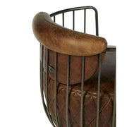 Vasból készült, 360 fokban körbe forgatható, vintage barna színű marhabőrrel kárpitozott, kortárs-loft stílusú, formatervezett prémium klubfotel.