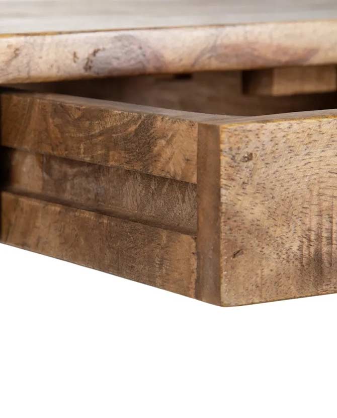 Mangófából és vasból készült, 100 cm hosszú, 1 fiókos, kortárs loft stílusú formatervezett íróaszta
