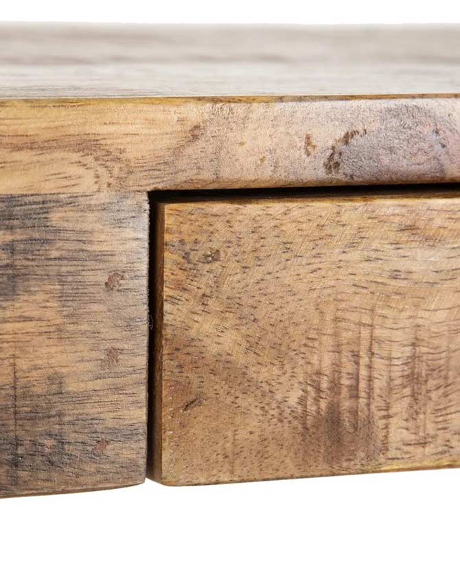 Mangófából és vasból készült, 100 cm hosszú, 1 fiókos, kortárs loft stílusú formatervezett íróaszta