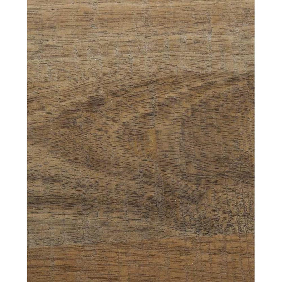 Natúr színű, tömör mangófából készült, 117 cm hosszú és 34 cm magas, loft stílusú kerekes dohányzóasztal