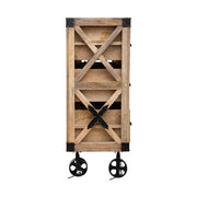 Natúr színű, tömör mangófából készült, 150 cm hosszú és 103 cm magas, 6 fiókos, loft stílusú, gurítható komód