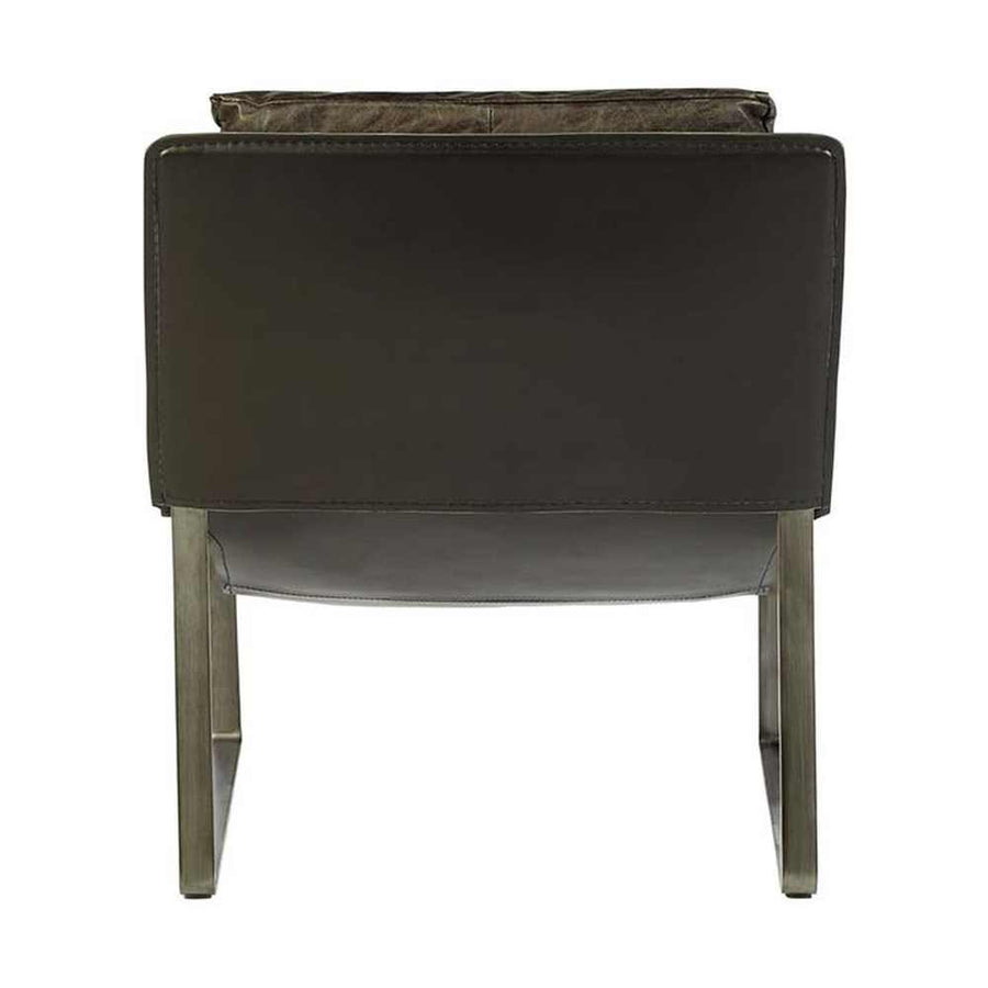 Natúr színű vasból készült, sötétbarna színű marhabőrrel kárpitozott, kortárs-loft stílusú, formatervezett prémium pihenő fotel .