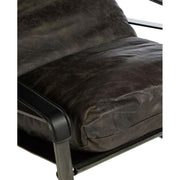 Natúr színű vasból készült, sötétbarna színű marhabőrrel kárpitozott, kortárs-loft stílusú, formatervezett prémium pihenő fotel .
