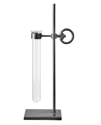 Loft stílusú, peremes üveg kémcső váza modern fémállványon