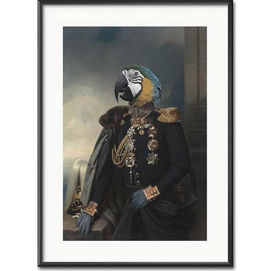 Fub Funky stílusú falikép tábornoki ruhában öltözött papagáj figurával