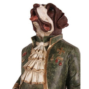 Fub Funky stílusú, antikolt felületű, nagyméretű,, zöld és pasztell színű, 18. századbeli öltözetet viselő lord kutya figura.
