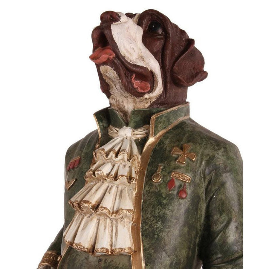 Fub Funky stílusú, antikolt felületű, nagyméretű,, zöld és pasztell színű, 18. századbeli öltözetet viselő lord kutya figura.