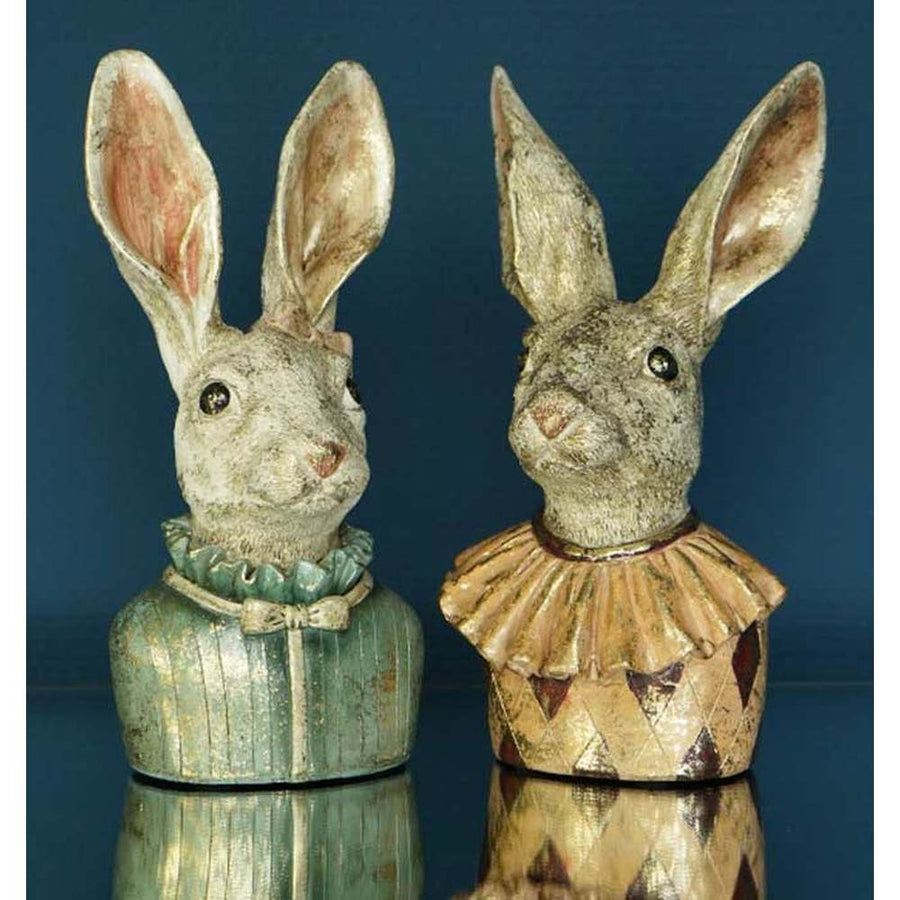 Nagyméretű 50 cm magas, Fub Funky stílusú, kárómintás, galléros nyuszi mellszobor