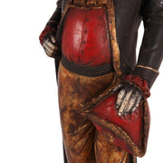 Fub Funky stílusú, antikolt felületű, nagyméretű, 80 cm magas, bordó, barna és antik arany színű, 18. századbeli öltözetet viselő lord kutya figura.