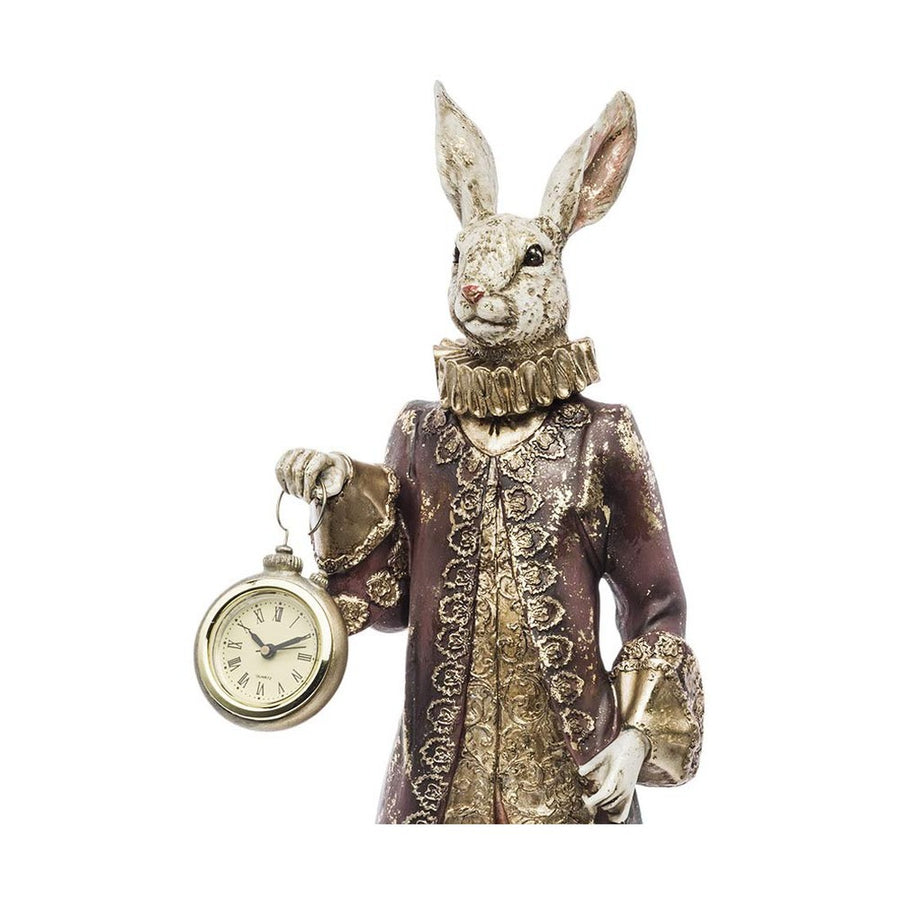 Nagyméretű, 57 cm magas, Fub Funky stílusú, rokokó kosztümös nyuszifigura órával a kezében