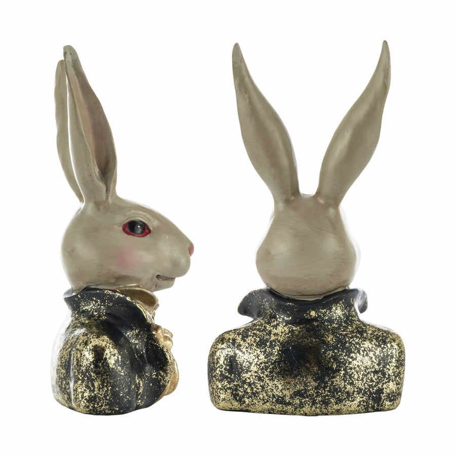 Antikolt felületű, masnival díszített galléros nyuszi mellszobor.