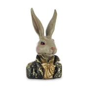 Antikolt felületű, masnival díszített galléros nyuszi mellszobor.