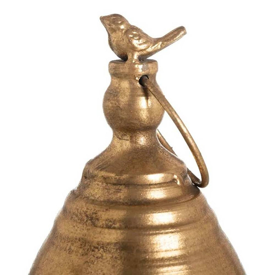 Skandináv, vidéki stílusú, madárkával díszített, óaranyszínű karácsonyi fém harang.