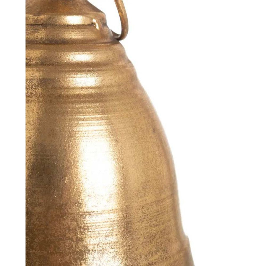 Skandináv, vidéki stílusú, madárkával díszített, óaranyszínű karácsonyi fém harang.