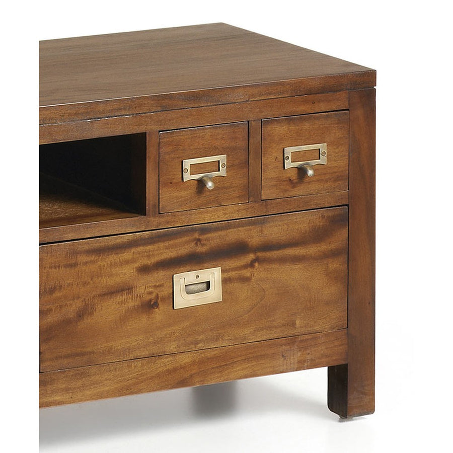 Tömör mahagónifából készült, modern-loft stílusú, kézműves TV szekrény.