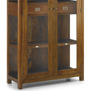 Tömör mahagónifából készült, modern-loft stílusú, kézműves vitrines szekrény.