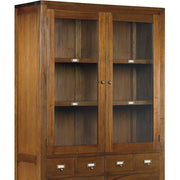 Tömör mahagónifából készült, modern-loft stílusú, kézműves vitrines tárolószekrény.