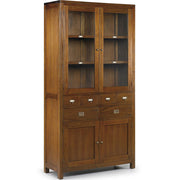 Tömör mahagónifából készült, modern-loft stílusú, kézműves vitrines tárolószekrény.