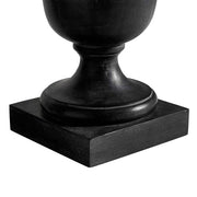 Prémium kategóriás, mangófából faragott nagyméretű, antik fekete színű asztali lámpa, pamut lámpaernyővel