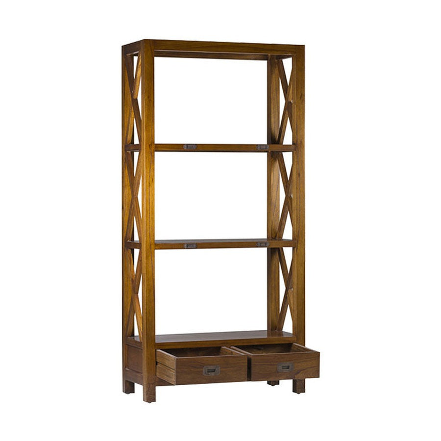 Loft stílusú, mindifából készült kézműves, fiókos könyvespolc.