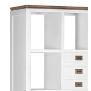 Tömör mindifából készült, modern-vidéki stílusú, 3 fiókos, kézműves könyvespolc.