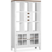 Tömör mindifából készült, modern-vidéki stílusú, 3 fiókos, kézműves könyvespolc.