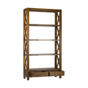 Loft stílusú, mindifából készült kézműves, fiókos könyvespolc.