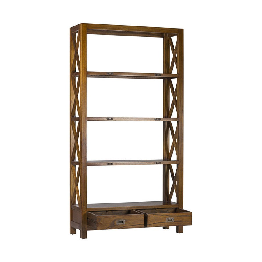 Loft stílusú, mindifából készült kézműves, fiókos könyvespolc.