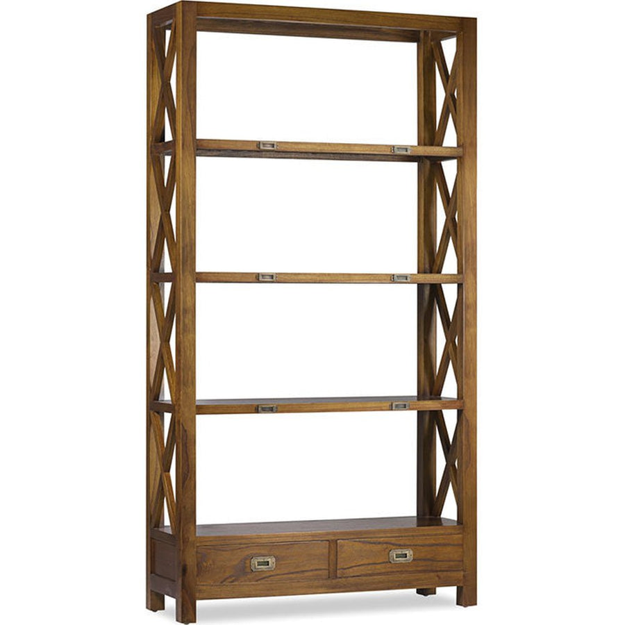 Loft stílusú, mindifából készült kézműves, fiókos könyvespolc.