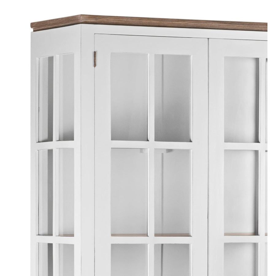 Tömör mindifából készült, modern-vidéki stílusú, kézműves vitrines szekrény.