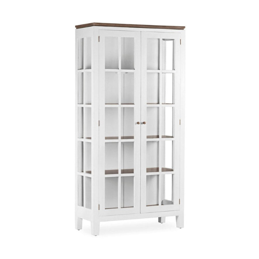 Tömör mindifából készült, modern-vidéki stílusú, kézműves vitrines szekrény.