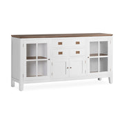 Tömör mindifából készült, modern-vidéki stílusú, kézműves vitrines tálaló.