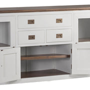 Tömör mindifából készült, modern-vidéki stílusú, kézműves vitrines tálaló.