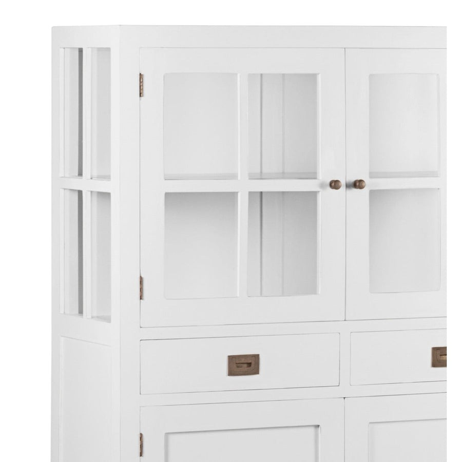 Tömör mindifából készült, modern-vidéki stílusú, kézműves vitrines tároló.