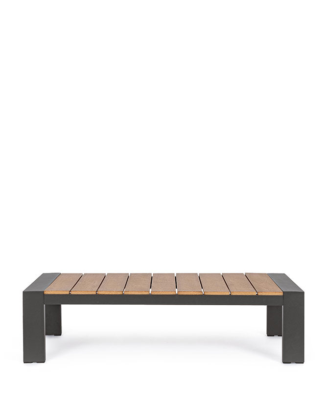 Modern, polifa fedlapos szürke színű kerti dohányzóasztal.