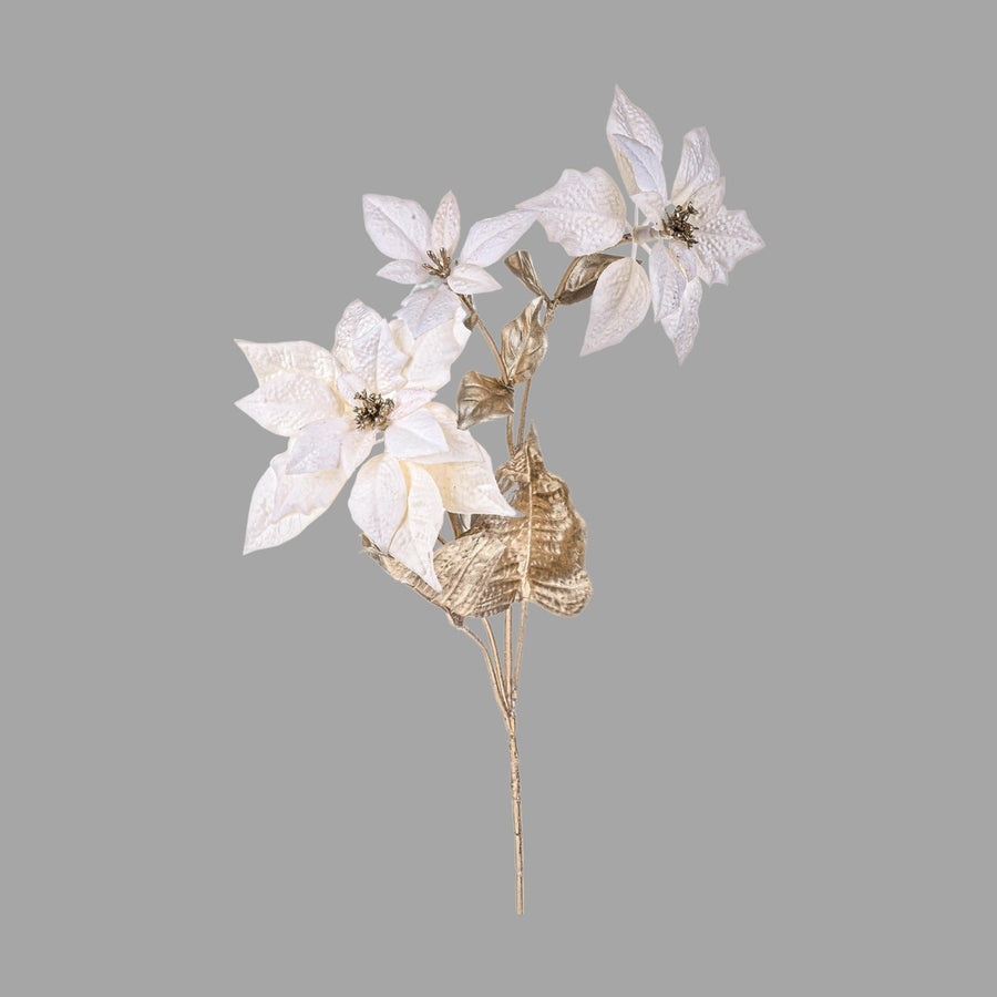 Mű mikulásvirág ág, fényes pezsgőszínű szárral és levelekkel, krém színárnyalatú virágfejekkel.