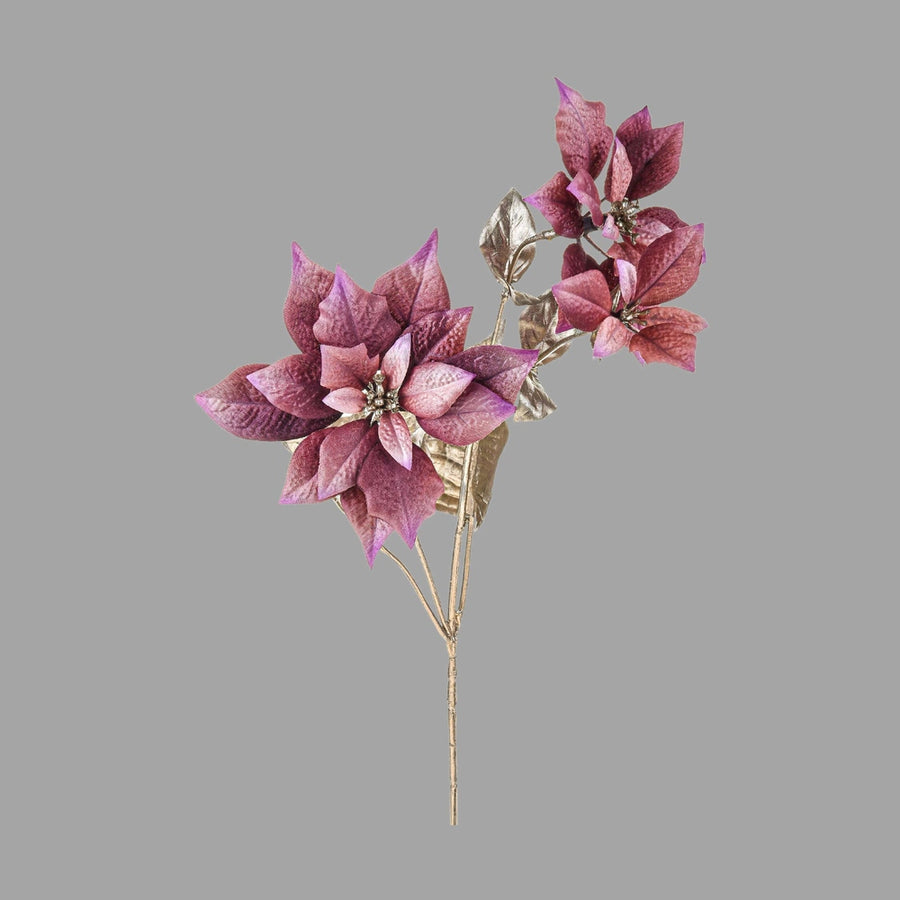 Mű mikulásvirág ág, fényes pezsgőszínű szárral és levelekkel, mályva színárnyalatú virágfejekkel.