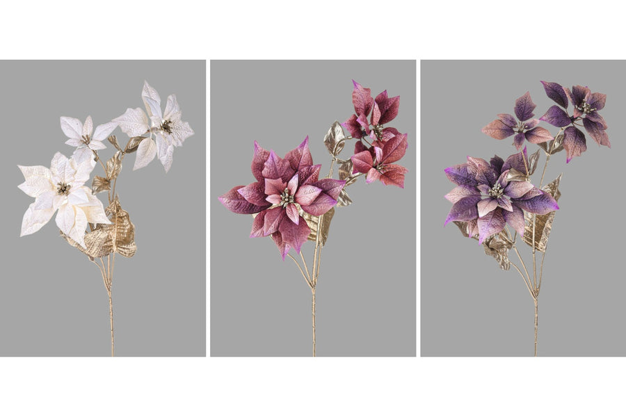 Krém, mályva és lila színű mű mikulásvirágok, pezsgő színű levelekkel.